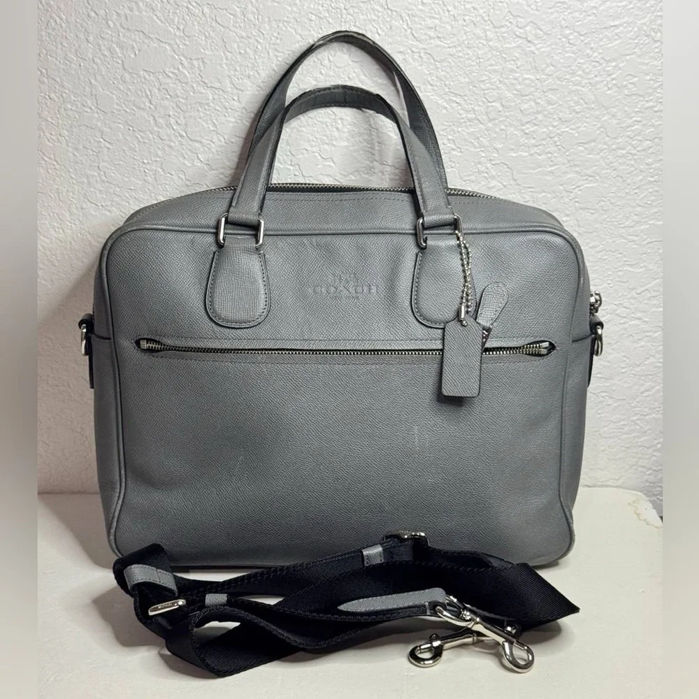 Coach Kennedy Briefcase Grey Saffiano Leather