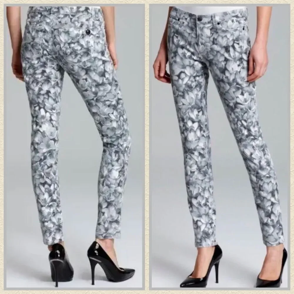 MK Michael Kors Wildflower Floral Skinny Jeans Size 4 Designer Preppy