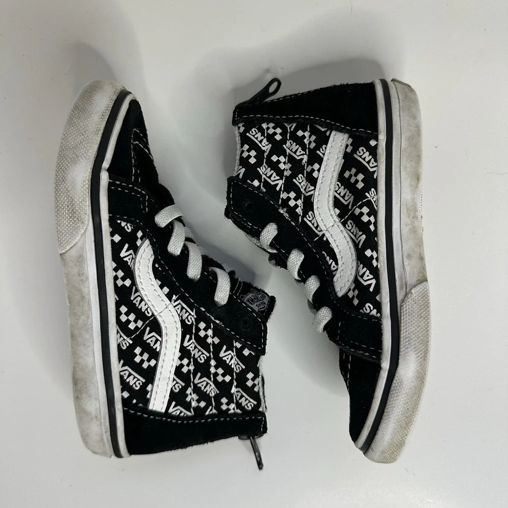 Vans Sk8-Hi Zip toddler Sz 8 Tennis shoes Black White Suede Sneakers