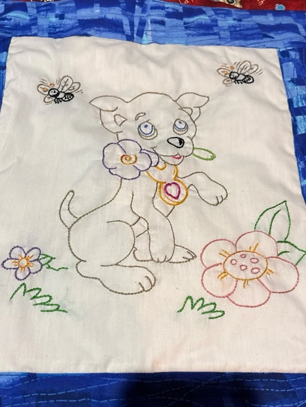NEW VTG Handmade BABY QUILT Embroidered BLOCKS Panels animals BLANKET 45x35